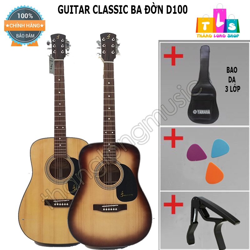 [Chính hãng] Ba Đờn D100 - Đàn Guitar Acoustic Ba Đờn D-100 kèm phụ kiện