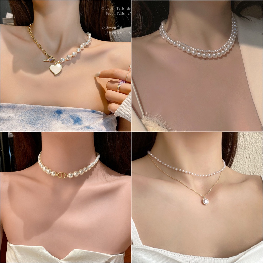 Dây chuyền Ngọc nhân tạo hai lớp cho nữ phụ kiện nữ cá tính