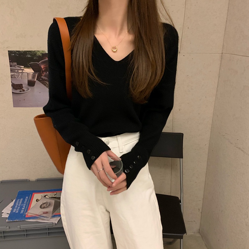 Áo Sweater Dệt Kim Cổ Chữ V Tay Dài Dáng Rộng Phong Cách Mới 45164