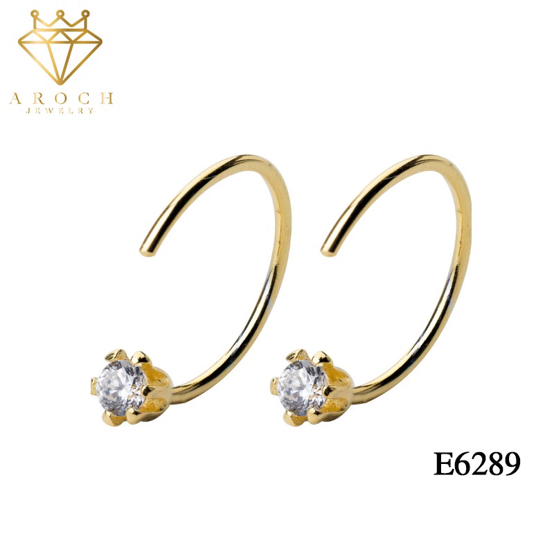 Khuyên tai bạc Ý s925 móc đá đơn E6289 - AROCH Jewlery