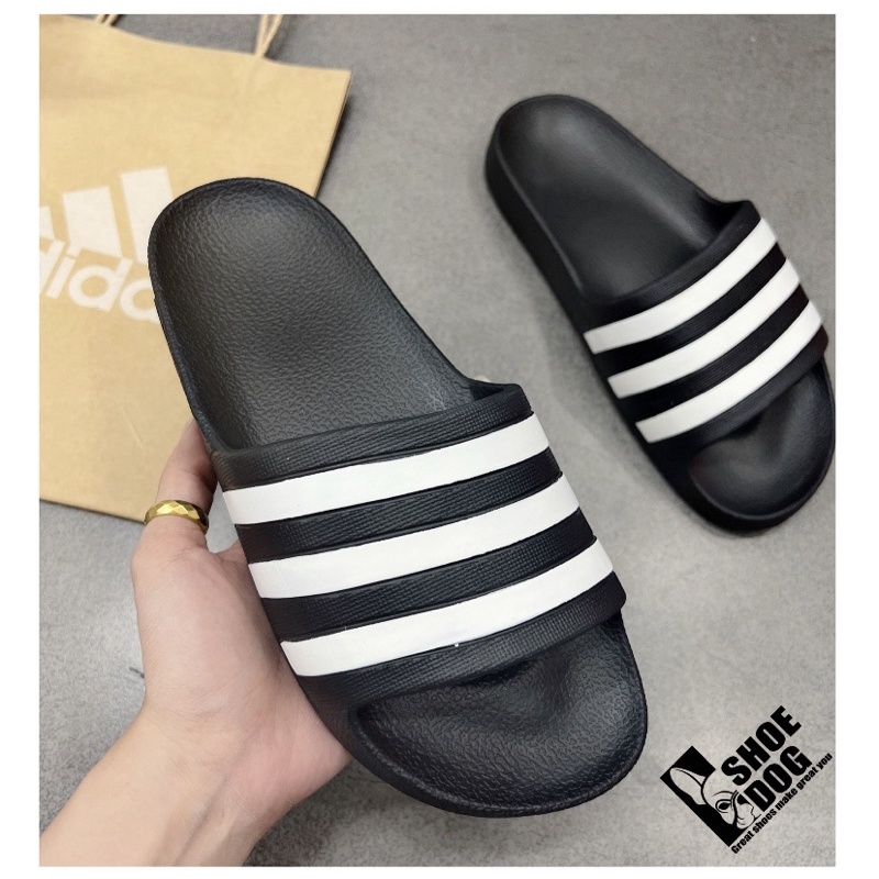 [Chính Hãng Authentic]Dép Adidas đen sọc trắng siêu êm chân