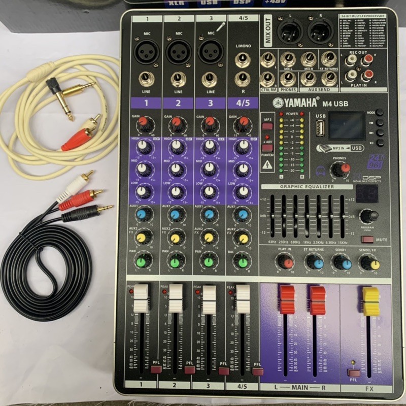  [Siêu Phẩm]Hát Karaoke Gia Đình Và Thu âm livestram Mixer M4 Kèm Bộ Micro Không Dây V26