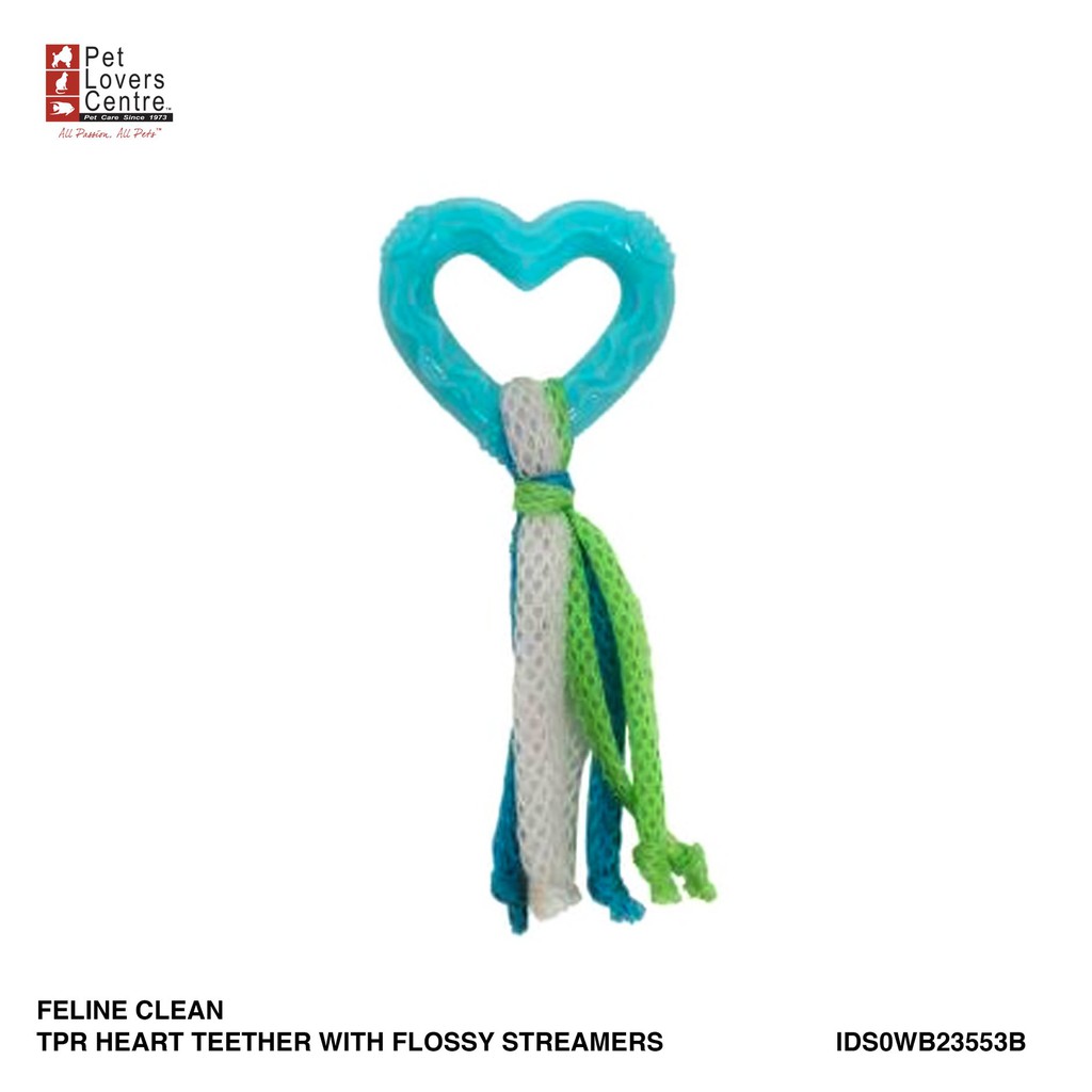 Đồ chơi cho mèp FELINE CLEAN  TPR HEART TEETHER WITH FLOSSY STREAMERS