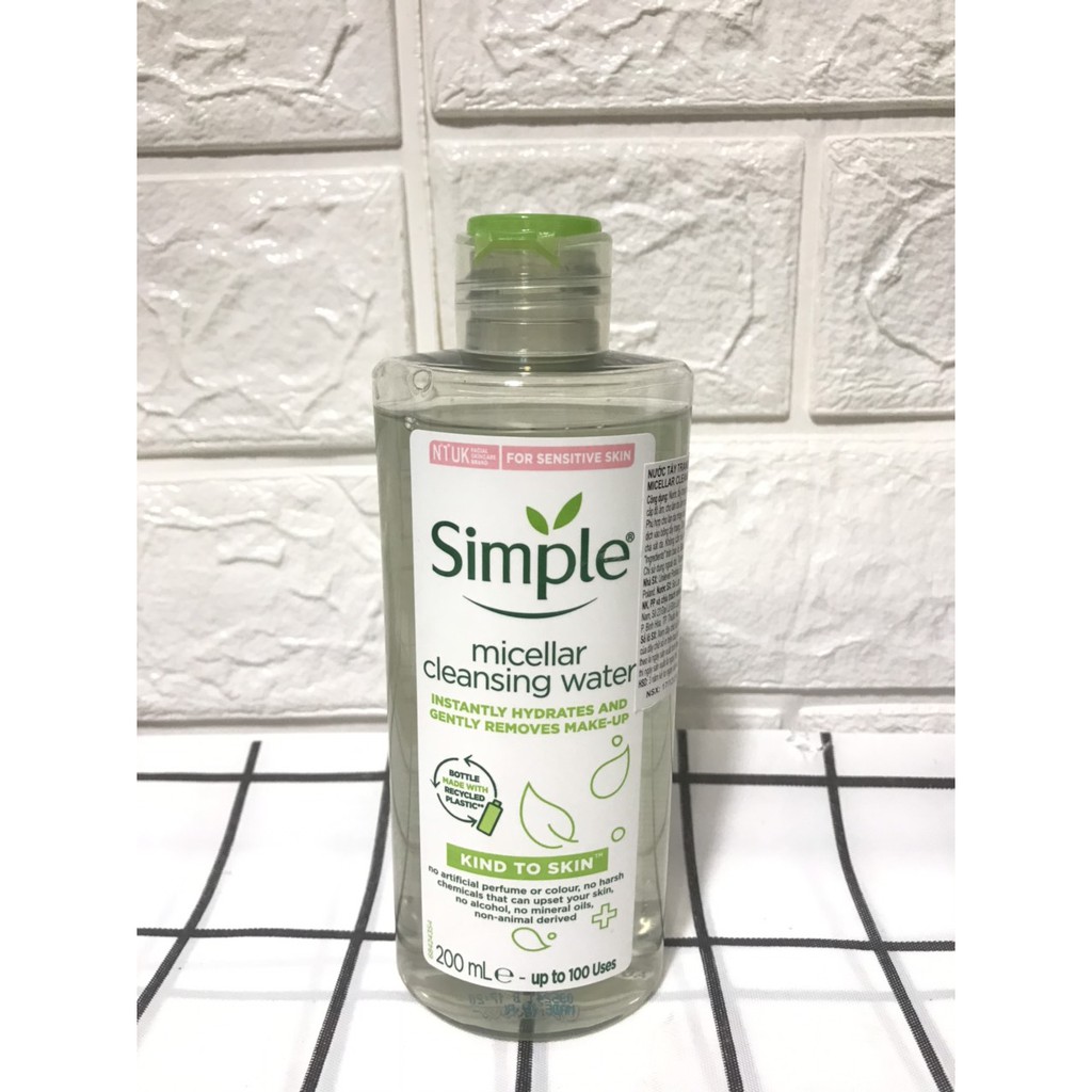 [HÀNG CHUẨN CHÍNH HÃNG DKSH] Nước Tẩy Trang Simple Micellar Cleansing Water 200ml