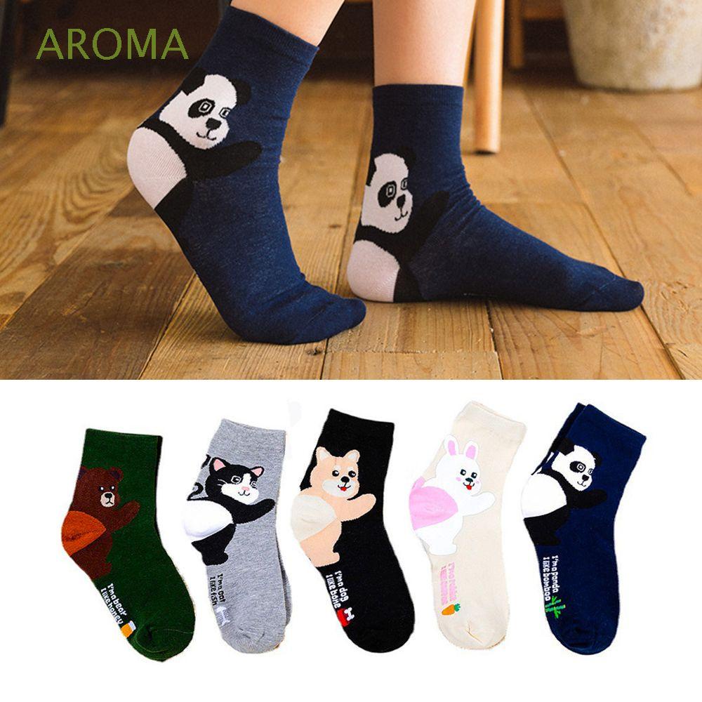 AROMA 1 Pair Cartoon Animal Socks Cute Mid-tube Women Cotton Socks Fashion Cat Girl Gift Female Panda Harajuku Crew socks