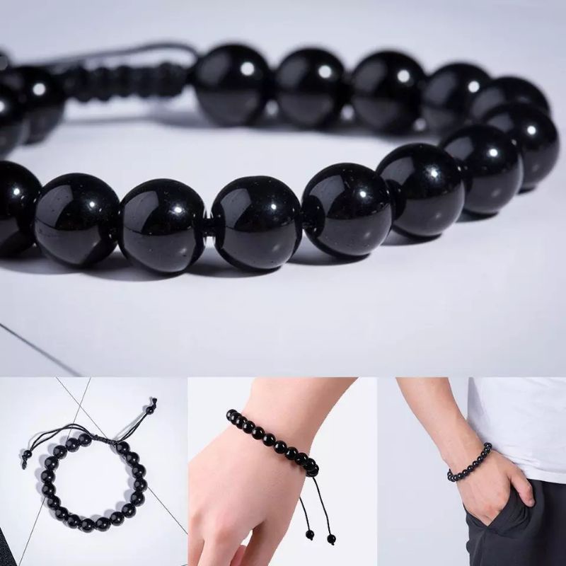 Vòng tay nam nữ hạt đá đen 8mm.