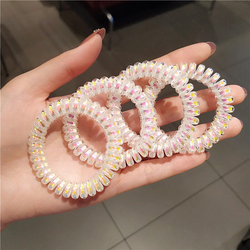 Chun cột tóc đen đơn giản phong cách Hàn Quốc, dây cột tóc lò xo nhựa màu trắng hồng,đen,xanh dành cho nữ