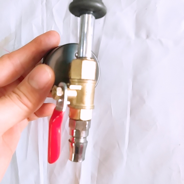 Bơm hơi lốp cong 2 đầu có đồng hồ bằng sắt