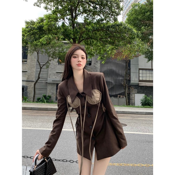 Áo khoác vest dáng ôm phối ren thiết kế thanh lịch cho nữ | BigBuy360 - bigbuy360.vn