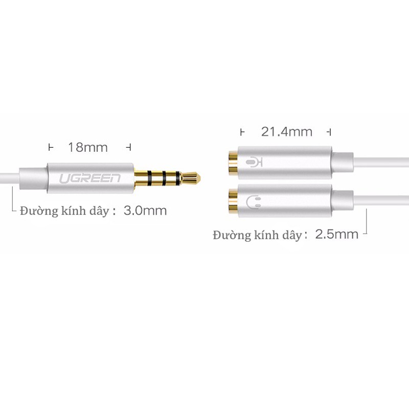 [Mã ELHACE giảm 4% đơn 300K] Cáp chia Audio và Microphone Cao Cấp Vỏ Nhôm Ugreen 30618 30619 AV141