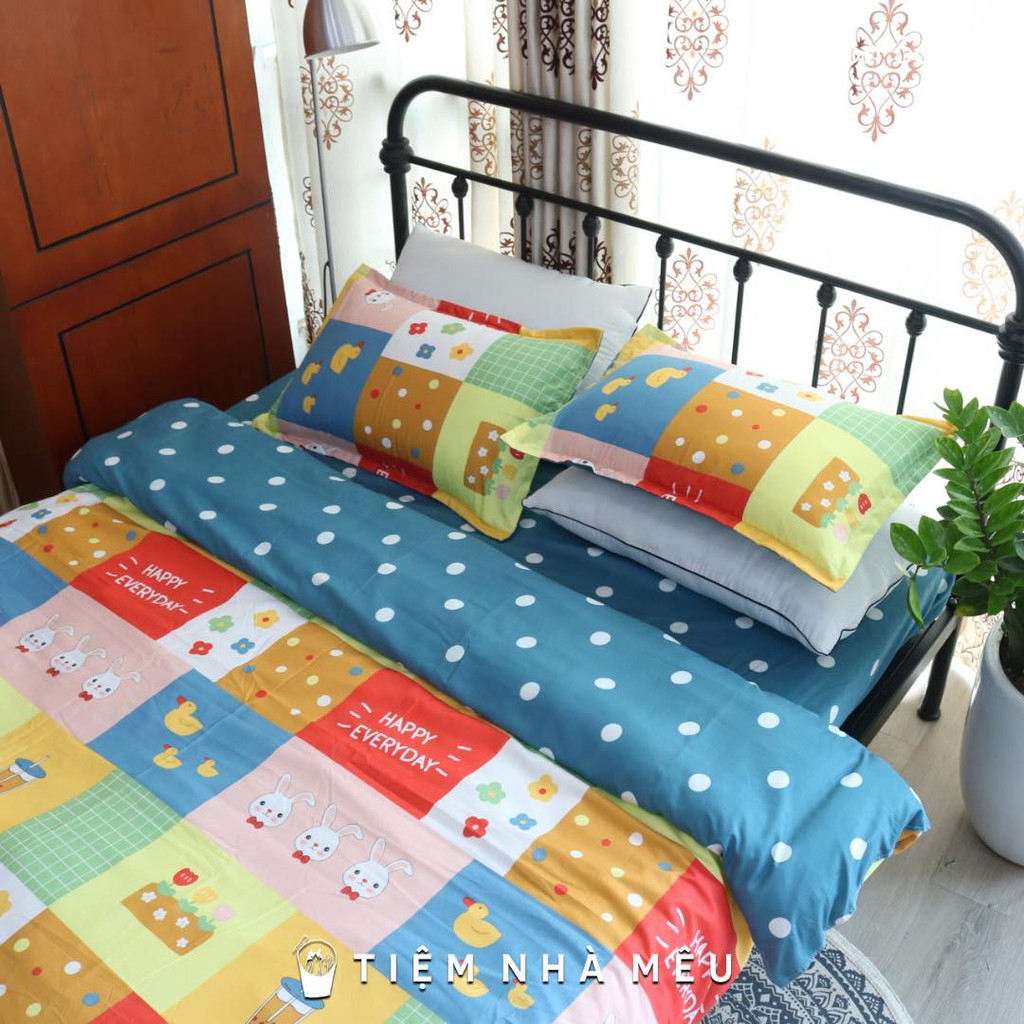 ( ẢNH THẬT )Bộ Chăn Ga Gối Cotton 3D✨m6/m8/2m-Tiệm Nhà Mêu✨Set 4 Món 2 Vỏ gối ,drap , vỏ chăn Cotton 80% Trà Sữa Đẹp