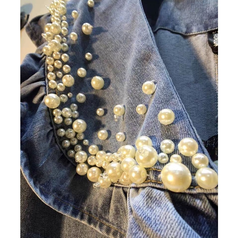 Áo KhoáC Denim Cổ BúP Bê ĐíNh HạT Phong CáCh HàN QuốC MớI