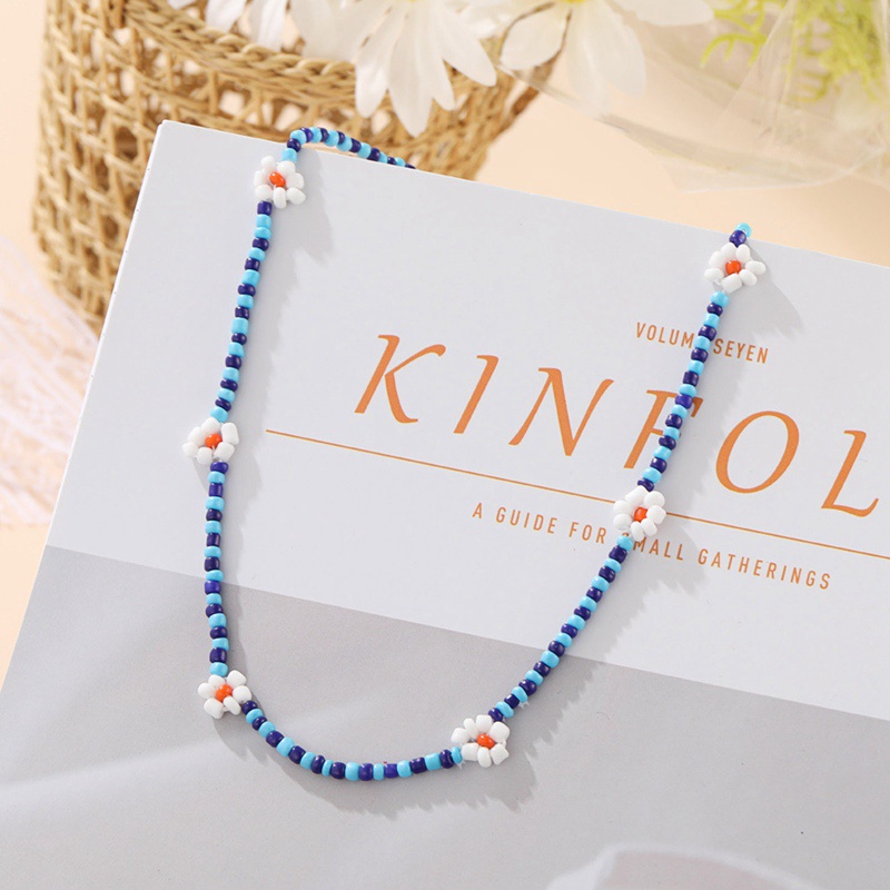 Vòng Cổ Choker Ngắn Đính Hạt Màu Xanh Dương Và Trắng Phong Cách Bohemian Dành Cho Nữ