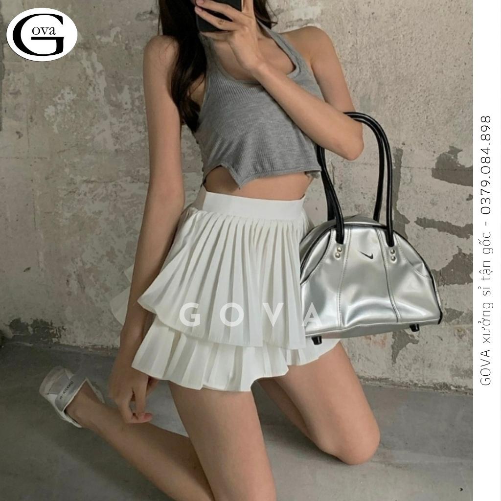 Chân Váy XẾP LY 2 TẦNG Phồng Ngắn Dáng Xòe Lưng Cạp Cao Có Lót Trong Cao Cấp GOVA