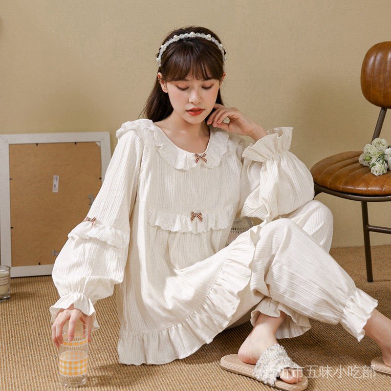 Bộ Đồ Ngủ Chất Cotton Tay Dài Phong Cách Mới Thời Trang Xuân Thu Xinh Xắn Cho Nữ