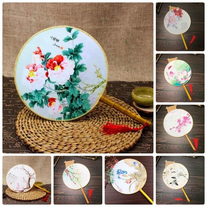 Quạt tròn thêu hoa dây tuyến bản đẹp bộ sưu tập quạt tròn cầm tay phong cách cổ trang Trung quốc cổ đại