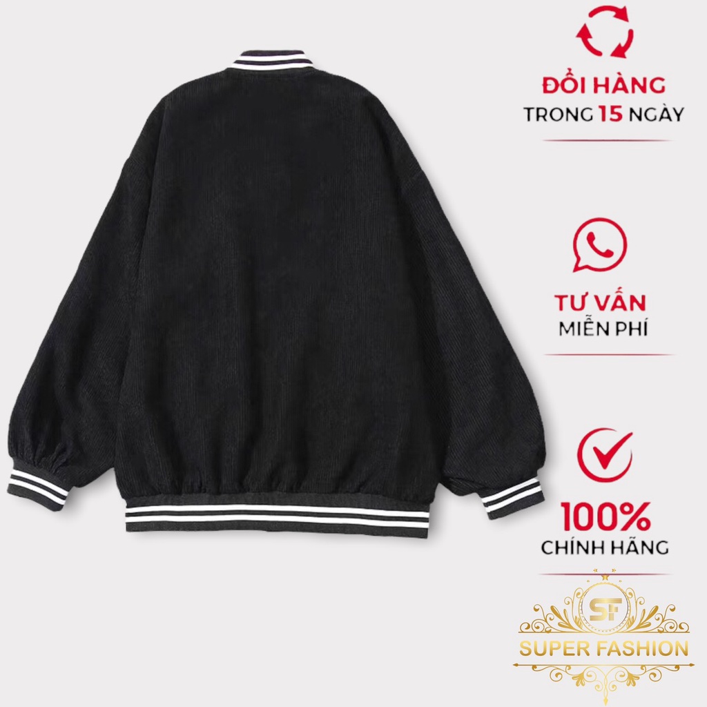 Áo Khoác Nam Super Fashion Vải Nhung Tăm 2 Lớp Lót Dù Kiểu Bomber Form Rộng Đẹp Hot Trend