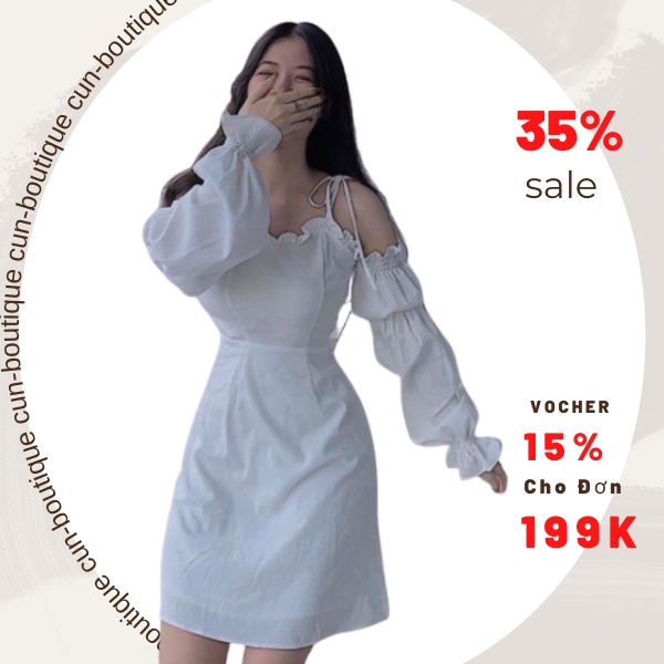 Đầm nữ hai dây trễ vai dài tay kate nhật from dưới 55kg mặc đẹp thời trang