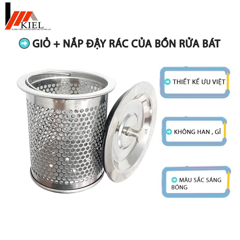 Combo rọ lọc rác + nắp đậy bồn rửa bát dày đẹp inox 304 cao cấp siêu bền chống ăn mòn và gỉ sét .