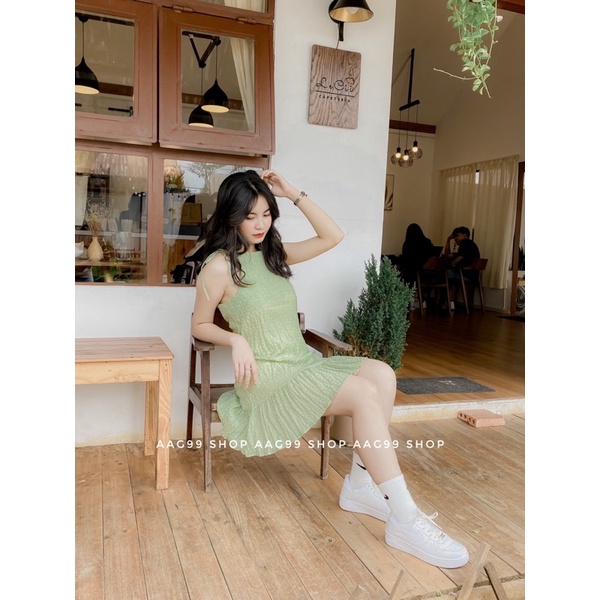 Đầm yếm , cột nơ vai , hot hit 2022 - Ảnh Thật - AAG99 Shop