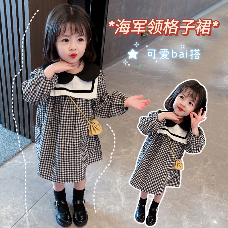 Đầm Cổ Búp Bê Tay Dài Họa Tiết Kẻ Ô Dễ Thương Dành Cho Bé Gái 2022