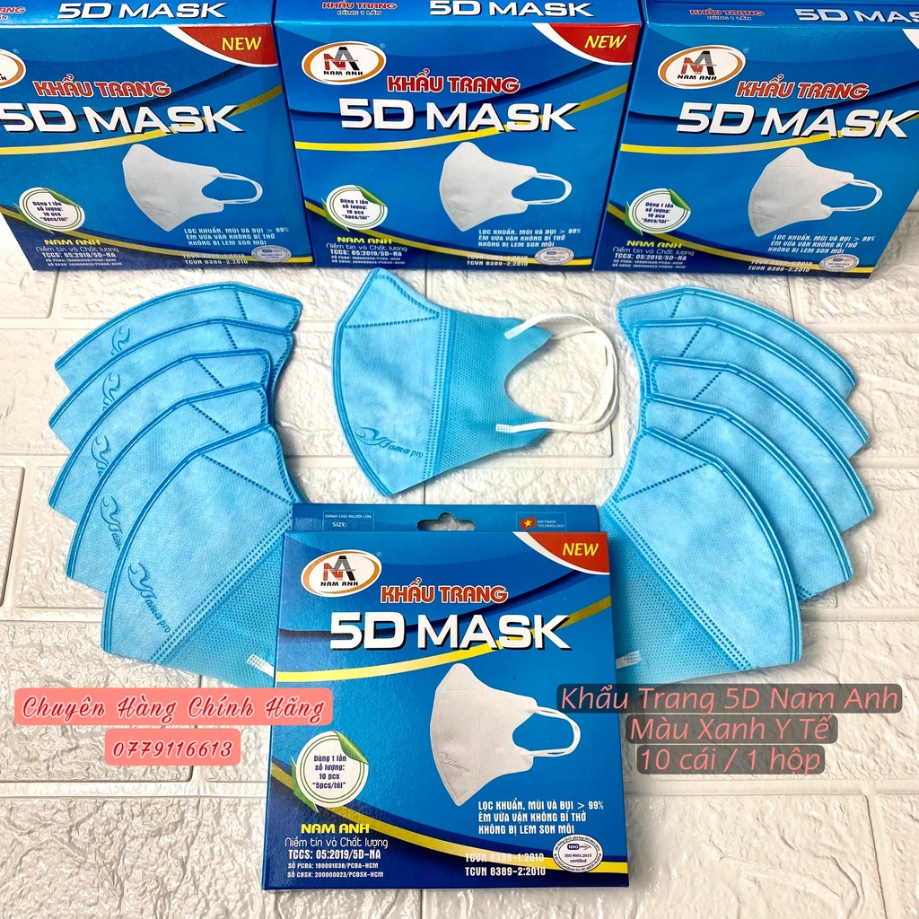 Khẩu trang Kháng Khuẩn 5D NAM ANH FAMAPRO 3 lớp 10 cái/ hộp Trắng, Hồng, Xanh Y Tế, Xanh Rêu, Đen, Xanh Navy, Xám