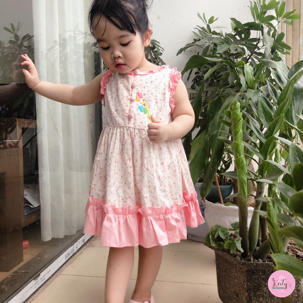 Váy Cho Bé Từ 10 - 20kg, hoa nhí, vải thô mát, dáng xoè đáng yêu, hàng thiết kế của Katy Kid's Clothing