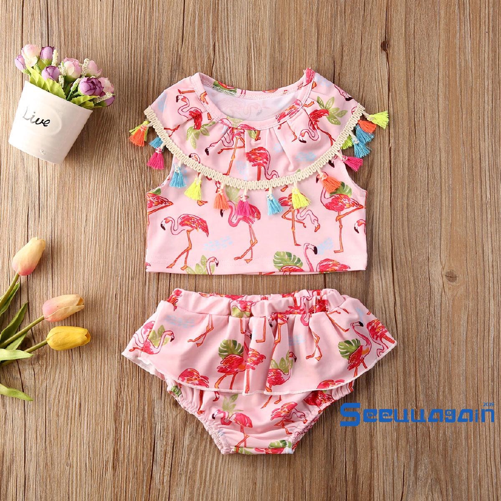 Bộ bikini trang trí tua rua xinh xắn cho bé gái