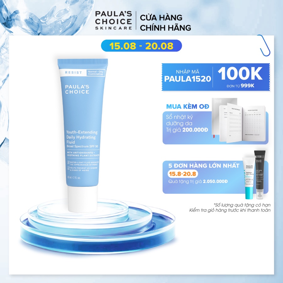 Kem ngày mềm mịn, chống nắng phổ rộng Paula's Choice Resist Youth-Extending Daily Mattifying Fluid SPF 50 60ml Mã 7800