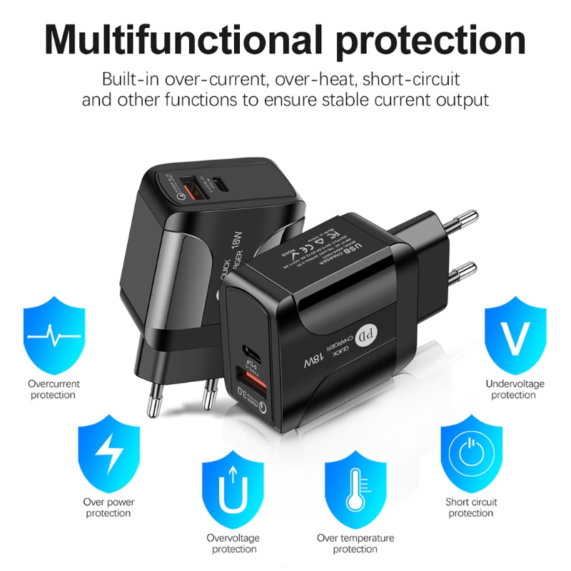 Củ Sạc Nhanh bonj EU US UK QC3 0 18w USB Cho Điện Thoại