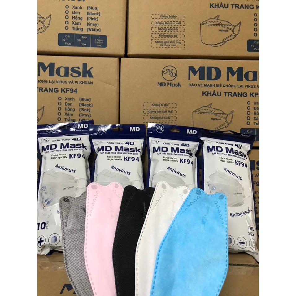 Thùng 300 cái khẩu trang kf94 MD màu trắng, xám kháng khuẩn lọc bụi mịn