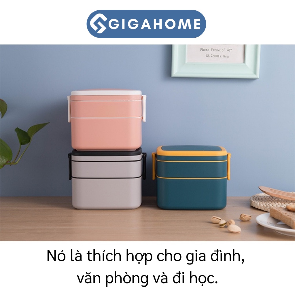 Hộp Đựng Cơm Văn Phòng Giữ Nhiệt 1000ml 2 Tầng Kèm Thìa Có Quai Xách GIGAHOME 10047