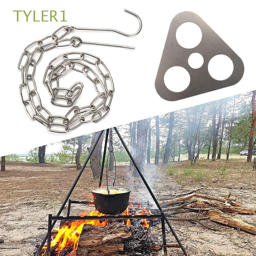 Set giá treo nồi 3 chân hình tam giác gắn móc có thể tháo rời bằng thép không gỉ dùng nướng BBQ ngoài trời đa năng