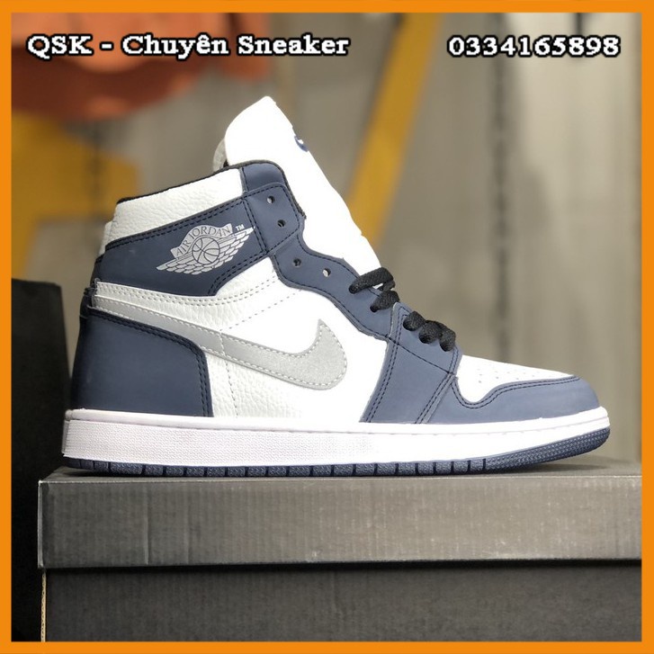 Giày Sneaker Jordan 1 High OG Japan Midnight Navy Fullbox, Giày thể thao nam nữ jordan 1 cổ cao xanh navy da nhăn.