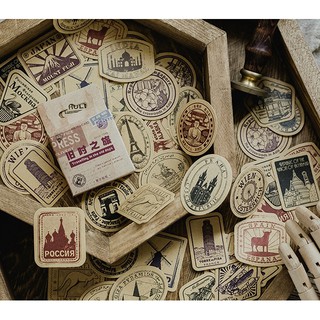 Hộp 46 miếng sticker mẫu con dấu màu nâu