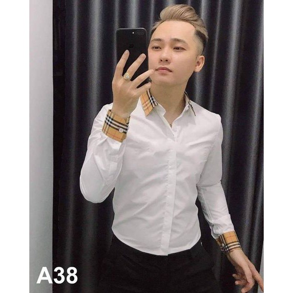 Áo Sơ Mi Nam Dài Tay Cổ Vải Lụa Cao Cấp, Áo Sơmi Trắng Đen Dáng Ôm Form Body