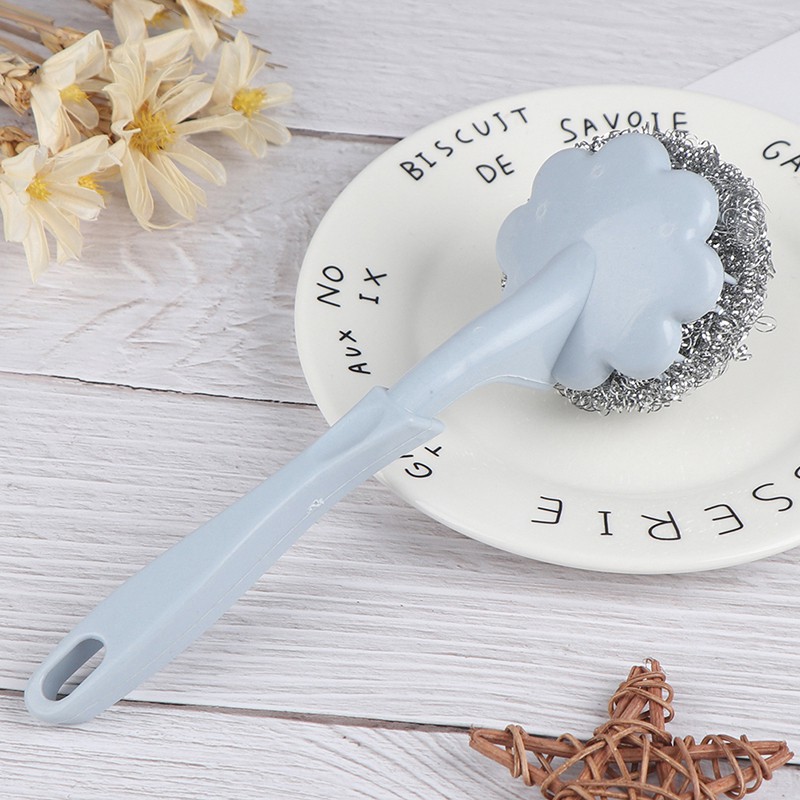 Bàn Chải Chà Nồi Bằng Sợi Thép Không Gỉ Với Tay Cầm Dài Tiện Dụng Cho Nhà Bếp