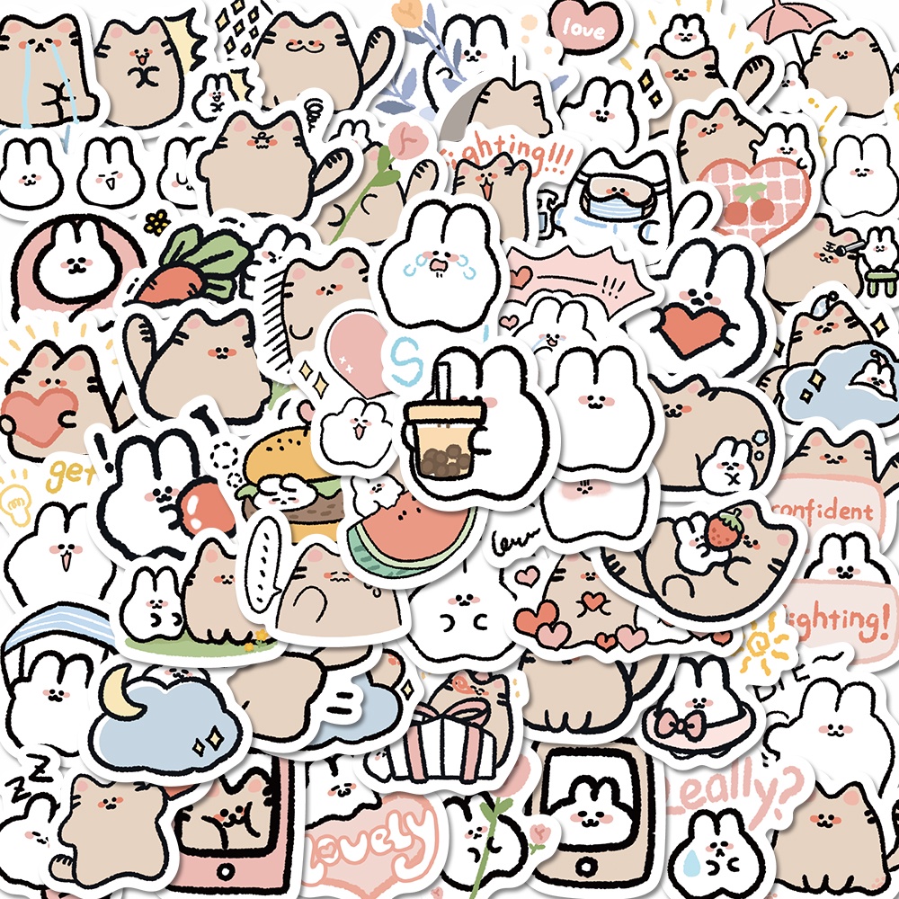 Bộ 60 Miếng Dán Trang Trí Laptop Chống Thấm Nước Hình Thỏ / Mèo Hoạt Hình Dễ Thương
