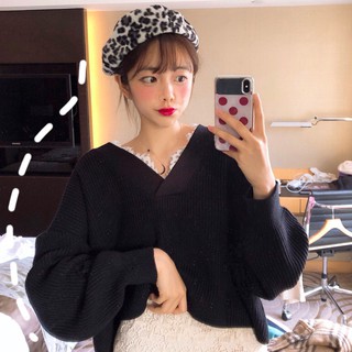 Áo len phối ren cổ chữ V ulzzang