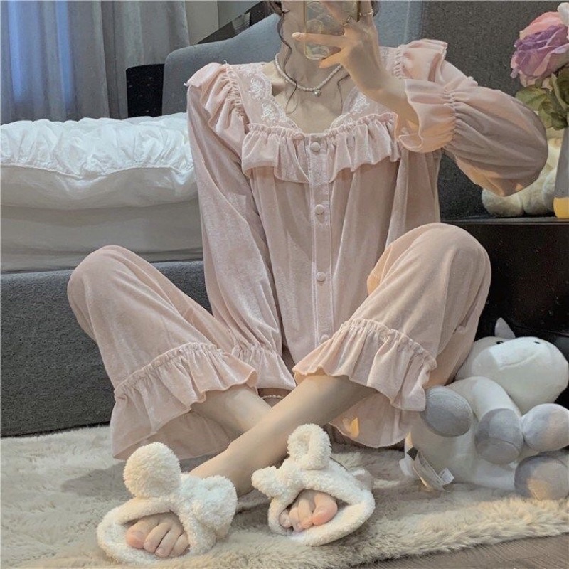 BỘ NGỦ PIZAMA NHUNG ĐIỆU ĐÀ ULZZANG | BigBuy360 - bigbuy360.vn