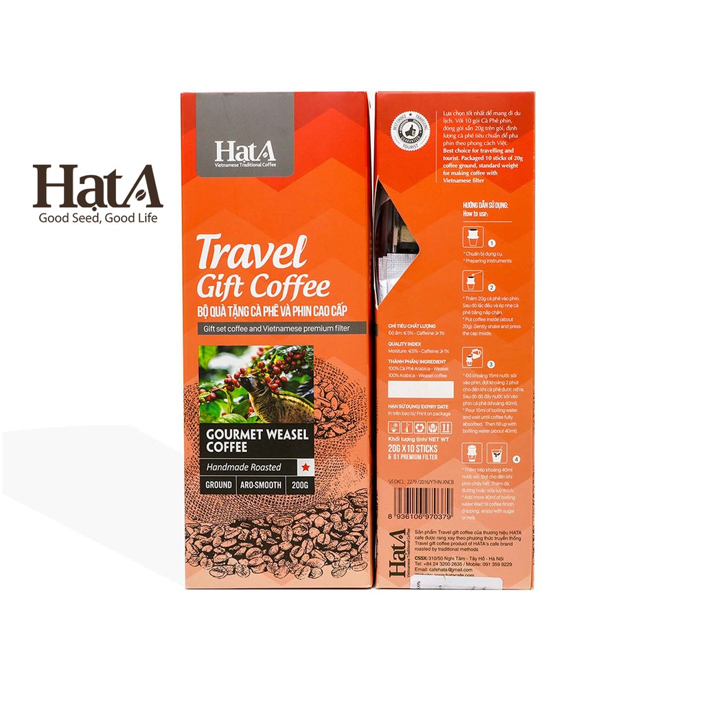 Cà phê chồn rang xay Hạt A Cafe Travel Gift Gourmet Weasel Coffee 100% hạt Arabica nguyên chất 200gr