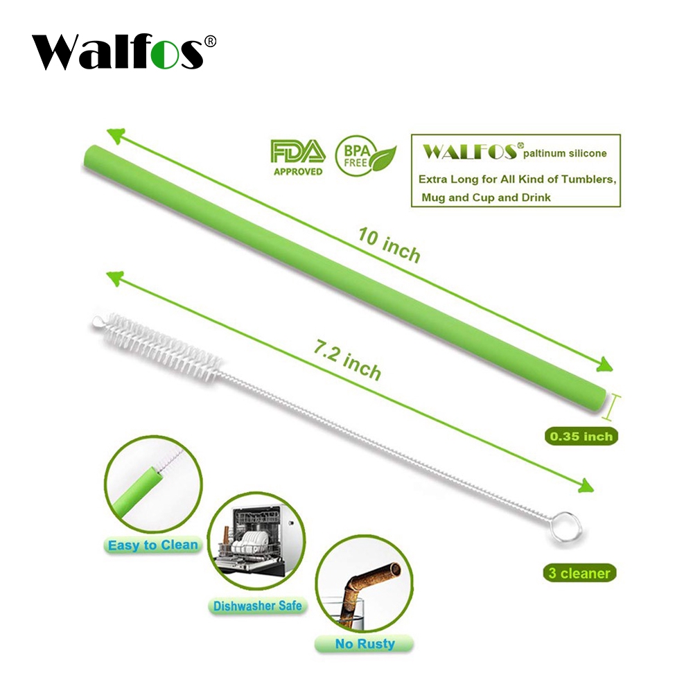 Bộ 8 Ống Hút Walfos Bằng Silicon Có Thể Tái Sử Dụng Thẳng Dài Linh Hoạt