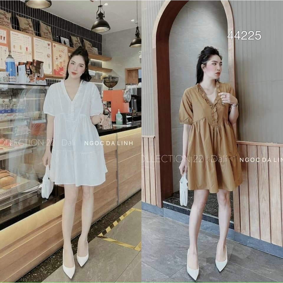 đầm baby cổ V tay ngắn