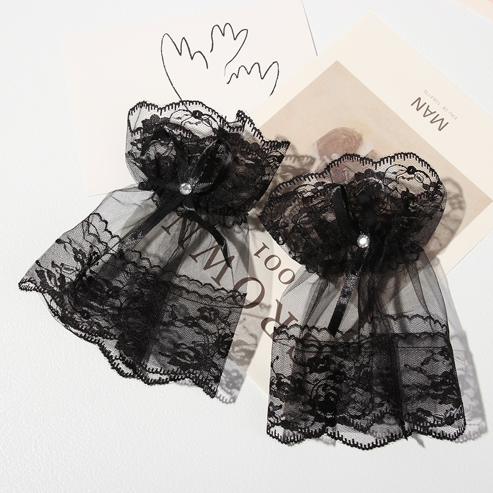 Găng tay hở ngón thắt nơ ren chống nắng phong cách gothic dành cho nữ