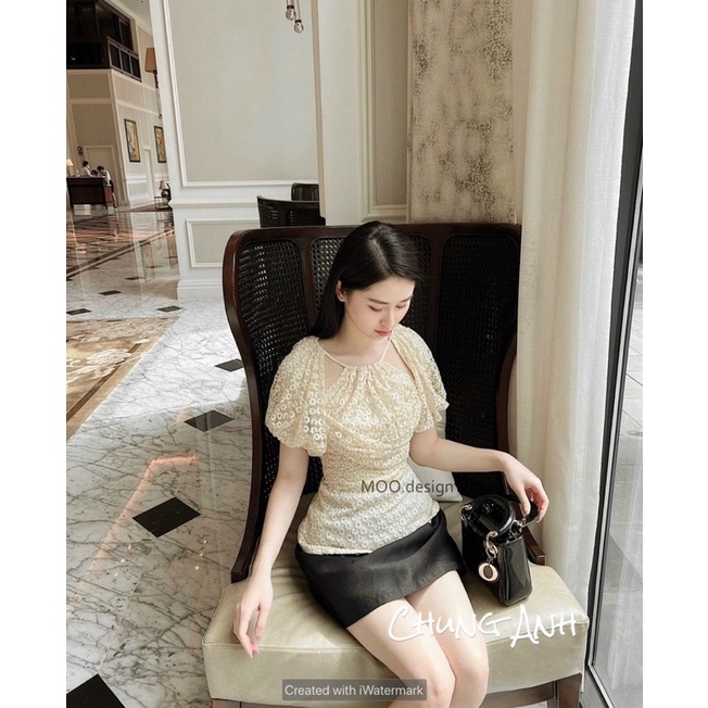 Áo sơ mi hoa cúc tay bồng