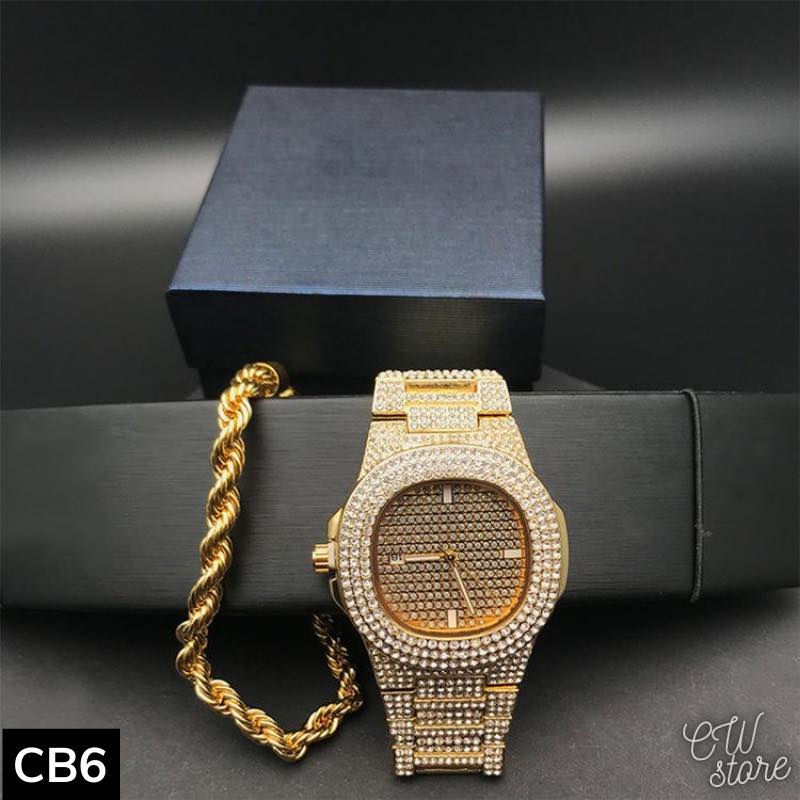 [TẶNG KÈM VÒNG] Đồng Hồ Đính Đá Cuban Nam Nữ Phong Cách Diamon Hiphop - CW | BigBuy360 - bigbuy360.vn