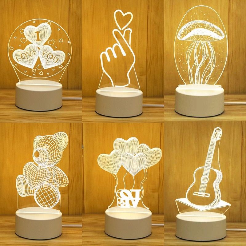 Đèn Ngủ LED 3D Bằng Acrylic Hình Trái Tim Lãng Mạn Trang Trí Tiệc Sinh Nhật / Lễ Tình Nhân Cho Trẻ Em