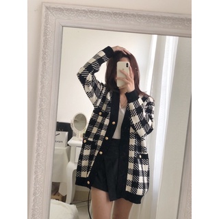 Cardigan kẻ caro (Nâu/Trắng)