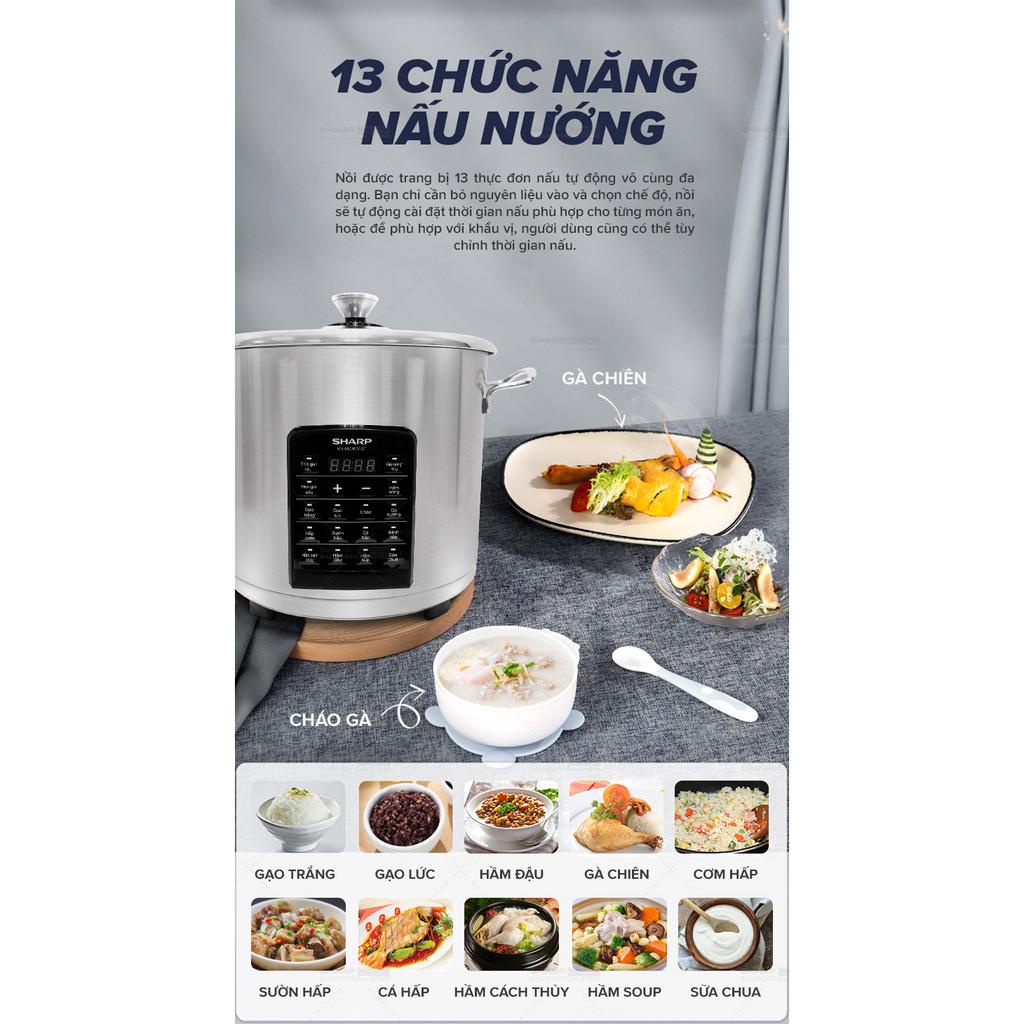 Nồi đa năng Sharp KN-MC90V-ST Kèm 3 PK Nồi Sứ, Khay Hấp, Nắp Kính Cường Lực