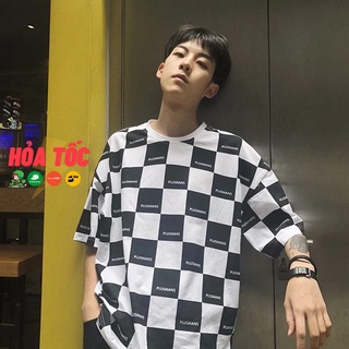 Áo thun caro tay lỡ checkerboard